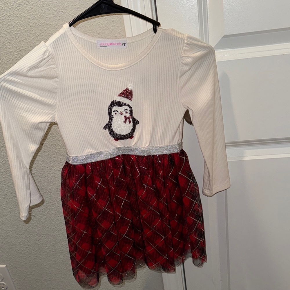 Holiday Penguin Dress - Red and White size 3t